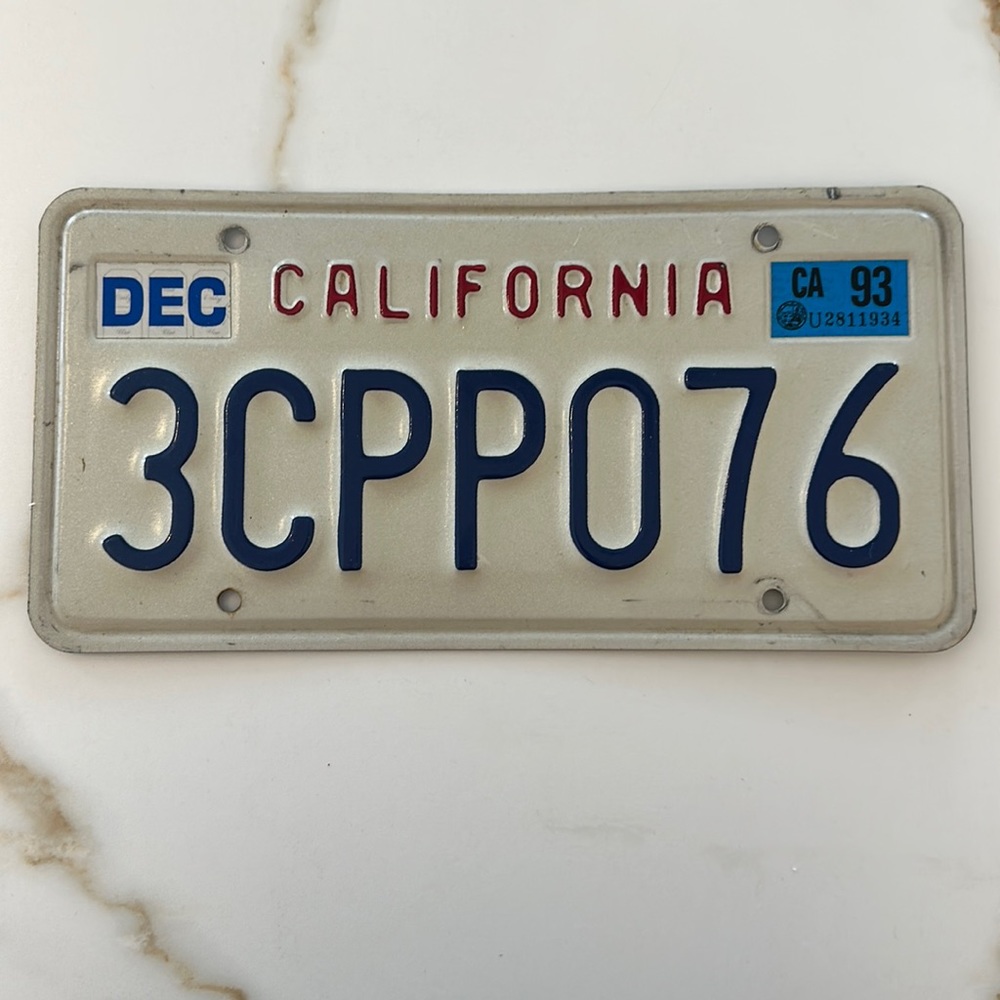 California Vintage ‘93  license plate